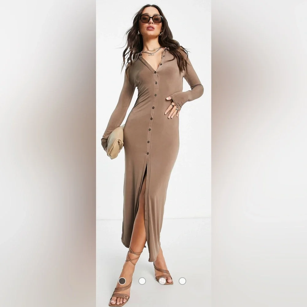 River Island Brown Button Detail Knitted Dress Size 6 NWT - Picture 5 of 15